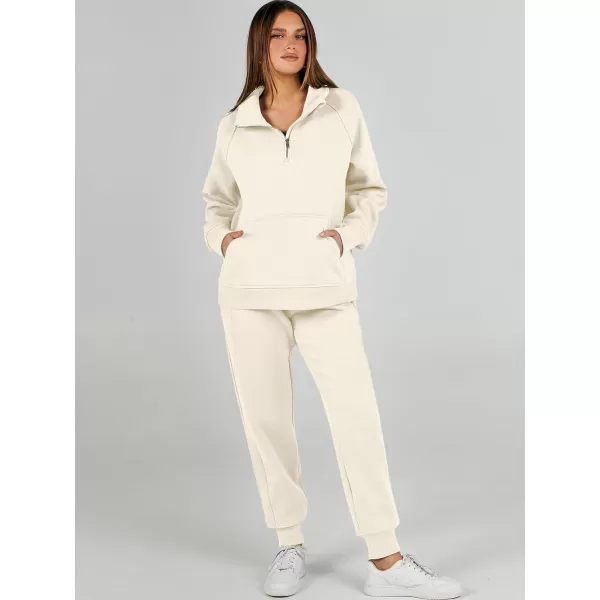 imageANRABESS Womens 2 Piece Outfits Sweatsuit Set Quarter Zip Long Sleeve Sweatshirt Jogger Sweatpants Tracksuit Lounge SetApricot