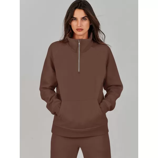 imageANRABESS Womens 2 Piece Outfits Sweatsuit Set Quarter Zip Long Sleeve Sweatshirt Jogger Sweatpants Tracksuit Lounge SetCoffee