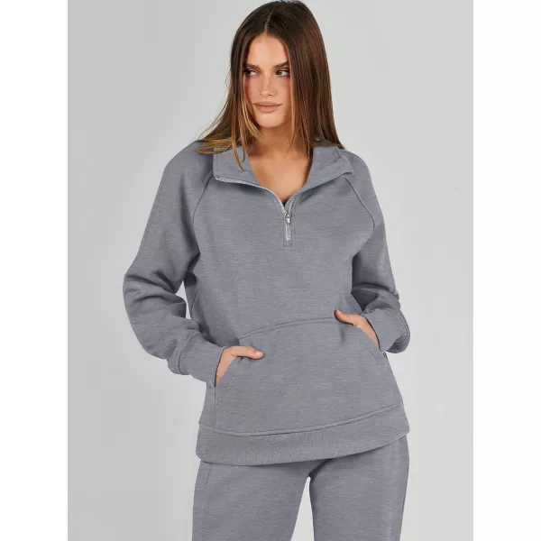 imageANRABESS Womens 2 Piece Outfits Sweatsuit Set Quarter Zip Long Sleeve Sweatshirt Jogger Sweatpants Tracksuit Lounge SetGrey