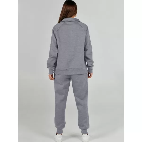 imageANRABESS Womens 2 Piece Outfits Sweatsuit Set Quarter Zip Long Sleeve Sweatshirt Jogger Sweatpants Tracksuit Lounge SetGrey