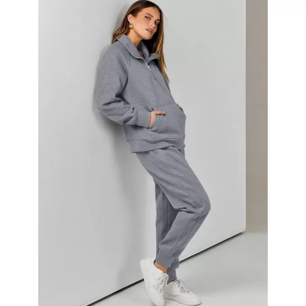 imageANRABESS Womens 2 Piece Outfits Sweatsuit Set Quarter Zip Long Sleeve Sweatshirt Jogger Sweatpants Tracksuit Lounge SetGrey
