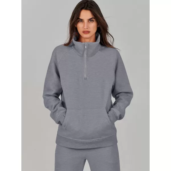 imageANRABESS Womens 2 Piece Outfits Sweatsuit Set Quarter Zip Long Sleeve Sweatshirt Jogger Sweatpants Tracksuit Lounge SetGrey