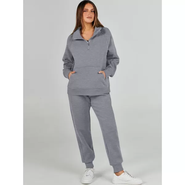 imageANRABESS Womens 2 Piece Outfits Sweatsuit Set Quarter Zip Long Sleeve Sweatshirt Jogger Sweatpants Tracksuit Lounge SetGrey