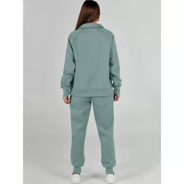 imageANRABESS Womens 2 Piece Outfits Sweatsuit Set Quarter Zip Long Sleeve Sweatshirt Jogger Sweatpants Tracksuit Lounge SetLake