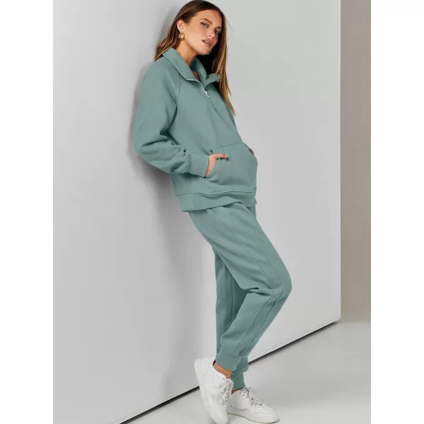 imageANRABESS Womens 2 Piece Outfits Sweatsuit Set Quarter Zip Long Sleeve Sweatshirt Jogger Sweatpants Tracksuit Lounge SetLake