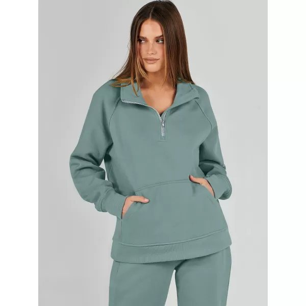 imageANRABESS Womens 2 Piece Outfits Sweatsuit Set Quarter Zip Long Sleeve Sweatshirt Jogger Sweatpants Tracksuit Lounge SetLake