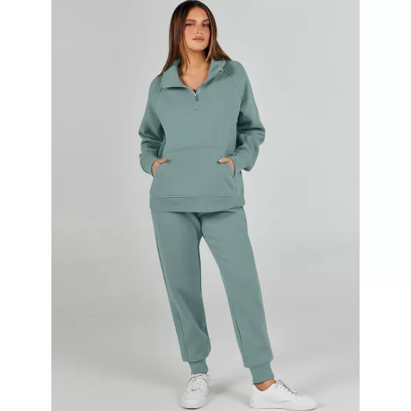 imageANRABESS Womens 2 Piece Outfits Sweatsuit Set Quarter Zip Long Sleeve Sweatshirt Jogger Sweatpants Tracksuit Lounge SetLake