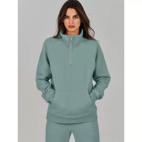 imageANRABESS Womens 2 Piece Outfits Sweatsuit Set Quarter Zip Long Sleeve Sweatshirt Jogger Sweatpants Tracksuit Lounge SetLake