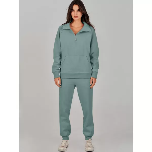 imageANRABESS Womens 2 Piece Outfits Sweatsuit Set Quarter Zip Long Sleeve Sweatshirt Jogger Sweatpants Tracksuit Lounge SetLake