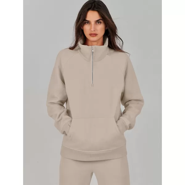 imageANRABESS Womens 2 Piece Outfits Sweatsuit Set Quarter Zip Long Sleeve Sweatshirt Jogger Sweatpants Tracksuit Lounge SetLight Brown