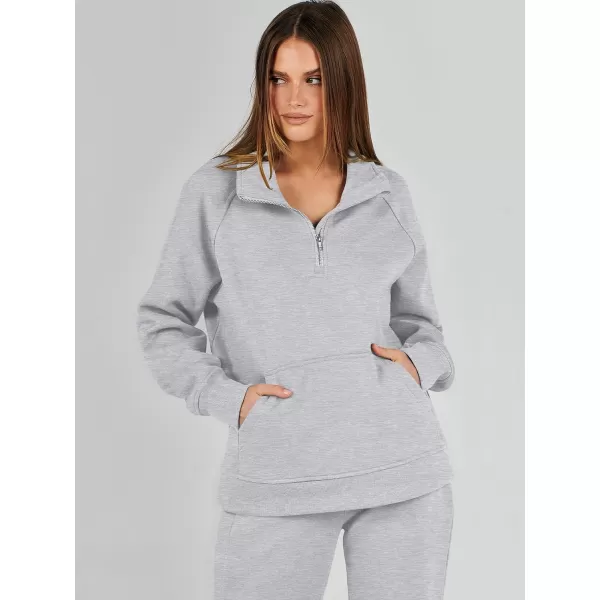 imageANRABESS Womens 2 Piece Outfits Sweatsuit Set Quarter Zip Long Sleeve Sweatshirt Jogger Sweatpants Tracksuit Lounge SetLight Grey