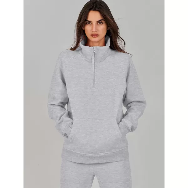 imageANRABESS Womens 2 Piece Outfits Sweatsuit Set Quarter Zip Long Sleeve Sweatshirt Jogger Sweatpants Tracksuit Lounge SetLight Grey