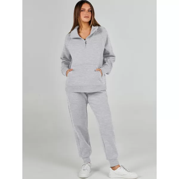 imageANRABESS Womens 2 Piece Outfits Sweatsuit Set Quarter Zip Long Sleeve Sweatshirt Jogger Sweatpants Tracksuit Lounge SetLight Grey