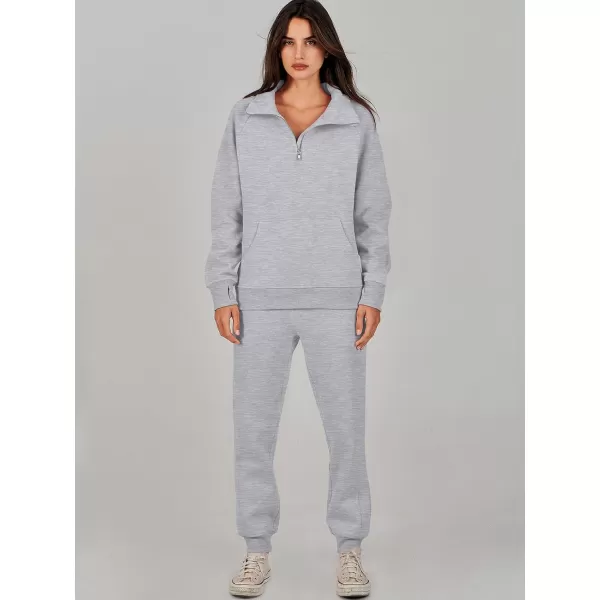imageANRABESS Womens 2 Piece Outfits Sweatsuit Set Quarter Zip Long Sleeve Sweatshirt Jogger Sweatpants Tracksuit Lounge SetLight Grey