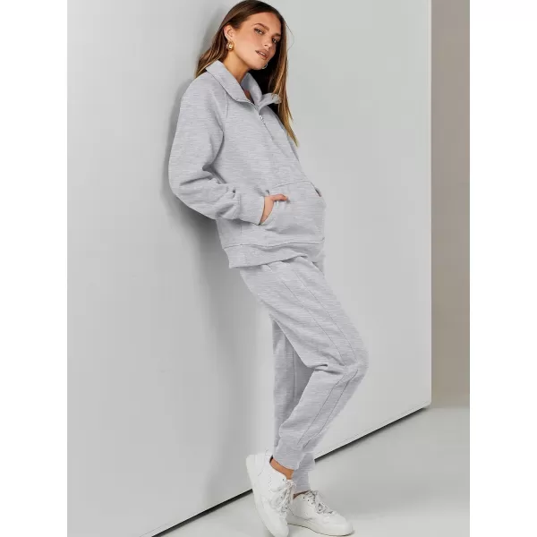 imageANRABESS Womens 2 Piece Outfits Sweatsuit Set Quarter Zip Long Sleeve Sweatshirt Jogger Sweatpants Tracksuit Lounge SetLight Grey