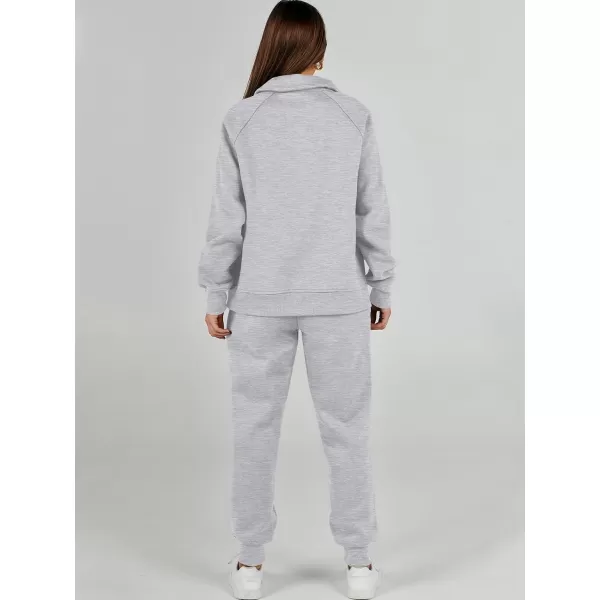 imageANRABESS Womens 2 Piece Outfits Sweatsuit Set Quarter Zip Long Sleeve Sweatshirt Jogger Sweatpants Tracksuit Lounge SetLight Grey
