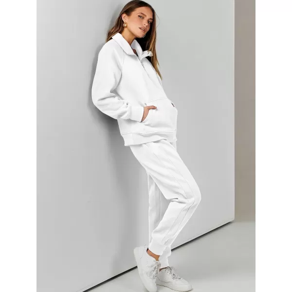 imageANRABESS Womens 2 Piece Outfits Sweatsuit Set Quarter Zip Long Sleeve Sweatshirt Jogger Sweatpants Tracksuit Lounge SetWhite
