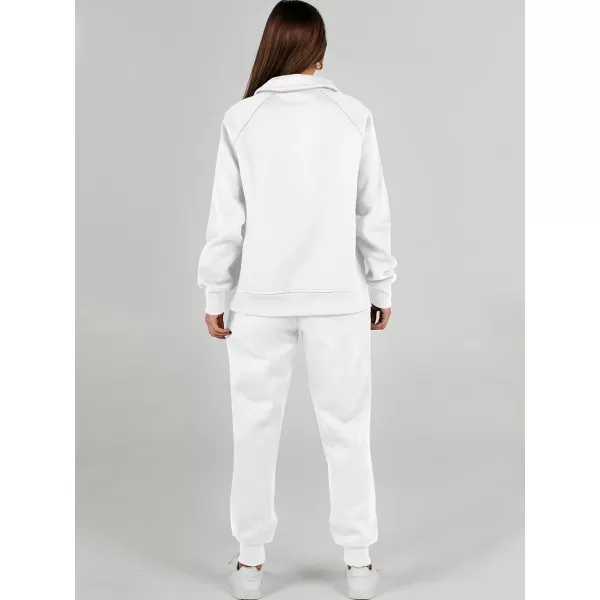 imageANRABESS Womens 2 Piece Outfits Sweatsuit Set Quarter Zip Long Sleeve Sweatshirt Jogger Sweatpants Tracksuit Lounge SetWhite