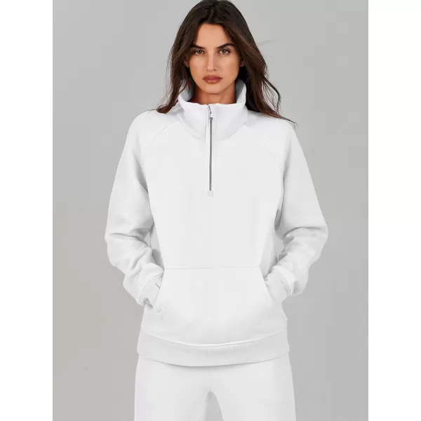 imageANRABESS Womens 2 Piece Outfits Sweatsuit Set Quarter Zip Long Sleeve Sweatshirt Jogger Sweatpants Tracksuit Lounge SetWhite