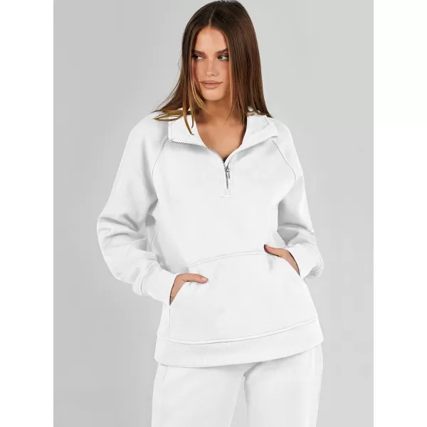 imageANRABESS Womens 2 Piece Outfits Sweatsuit Set Quarter Zip Long Sleeve Sweatshirt Jogger Sweatpants Tracksuit Lounge SetWhite