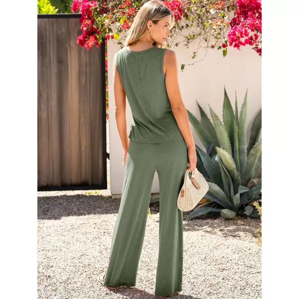 imageANRABESS Womens 2 Piece Sets Summer Casual Sleeveless Tank Crop Top Smocked High Waist Wide Leg Pants Jumpsuits OutfitsArmy Green