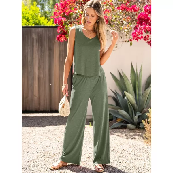 imageANRABESS Womens 2 Piece Sets Summer Casual Sleeveless Tank Crop Top Smocked High Waist Wide Leg Pants Jumpsuits OutfitsArmy Green