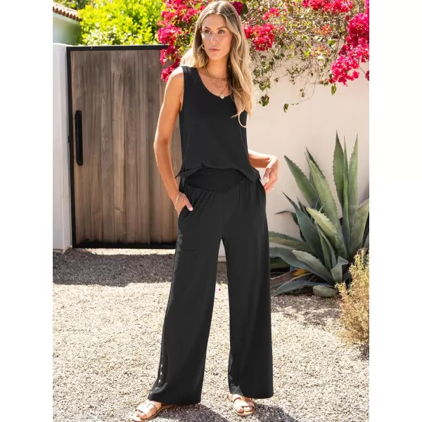 imageANRABESS Womens 2 Piece Sets Summer Casual Sleeveless Tank Crop Top Smocked High Waist Wide Leg Pants Jumpsuits OutfitsBlack