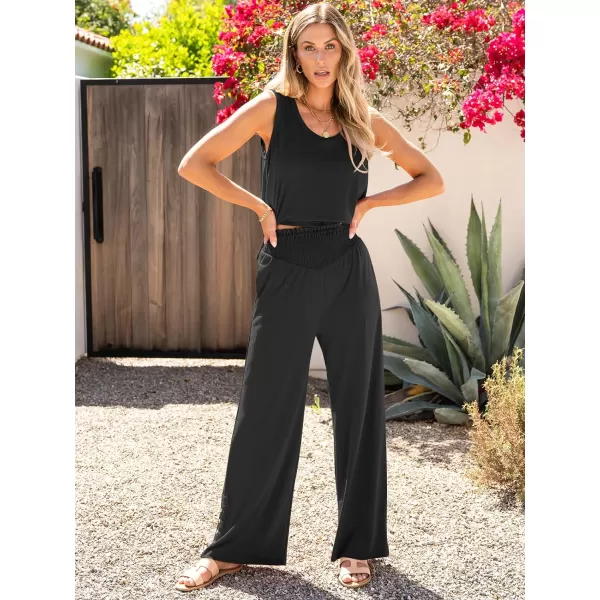 imageANRABESS Womens 2 Piece Sets Summer Casual Sleeveless Tank Crop Top Smocked High Waist Wide Leg Pants Jumpsuits OutfitsBlack