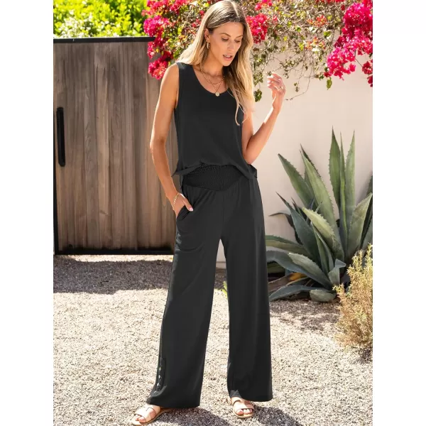 imageANRABESS Womens 2 Piece Sets Summer Casual Sleeveless Tank Crop Top Smocked High Waist Wide Leg Pants Jumpsuits OutfitsBlack
