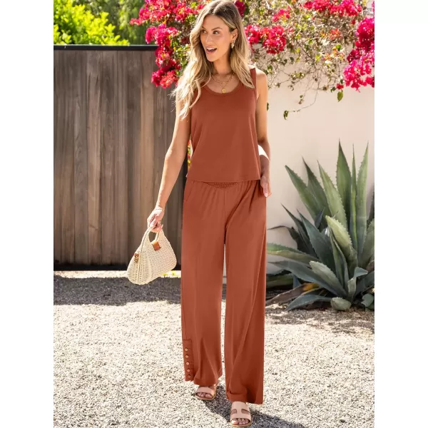 imageANRABESS Womens 2 Piece Sets Summer Casual Sleeveless Tank Crop Top Smocked High Waist Wide Leg Pants Jumpsuits OutfitsBrown