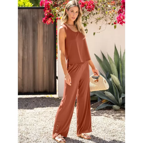 imageANRABESS Womens 2 Piece Sets Summer Casual Sleeveless Tank Crop Top Smocked High Waist Wide Leg Pants Jumpsuits OutfitsBrown