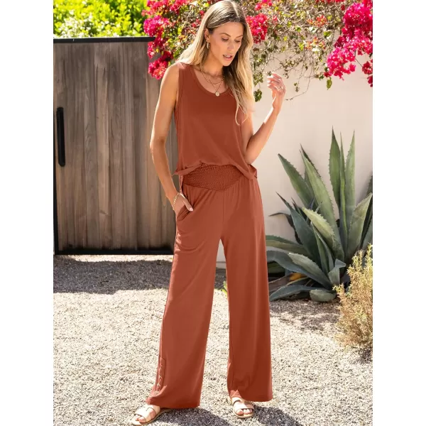 imageANRABESS Womens 2 Piece Sets Summer Casual Sleeveless Tank Crop Top Smocked High Waist Wide Leg Pants Jumpsuits OutfitsBrown