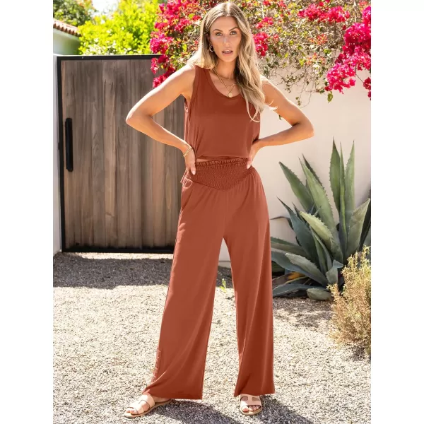 imageANRABESS Womens 2 Piece Sets Summer Casual Sleeveless Tank Crop Top Smocked High Waist Wide Leg Pants Jumpsuits OutfitsBrown