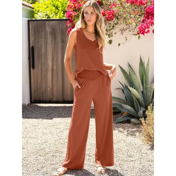 imageANRABESS Womens 2 Piece Sets Summer Casual Sleeveless Tank Crop Top Smocked High Waist Wide Leg Pants Jumpsuits OutfitsBrown