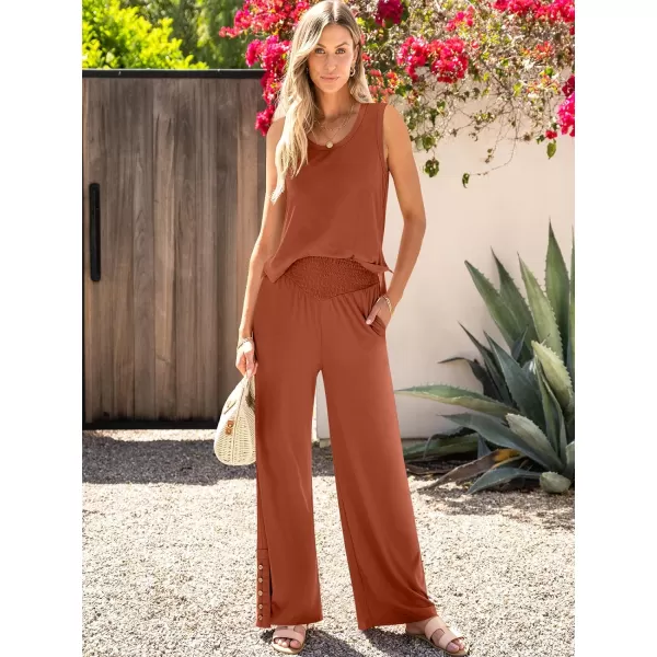 imageANRABESS Womens 2 Piece Sets Summer Casual Sleeveless Tank Crop Top Smocked High Waist Wide Leg Pants Jumpsuits OutfitsBrown