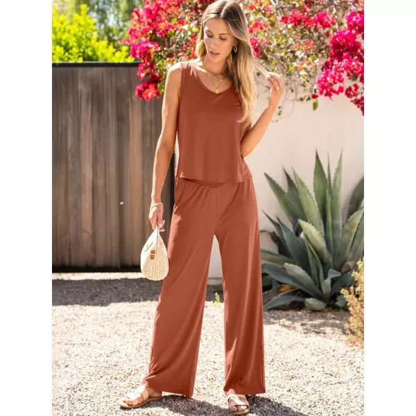 imageANRABESS Womens 2 Piece Sets Summer Casual Sleeveless Tank Crop Top Smocked High Waist Wide Leg Pants Jumpsuits OutfitsBrown
