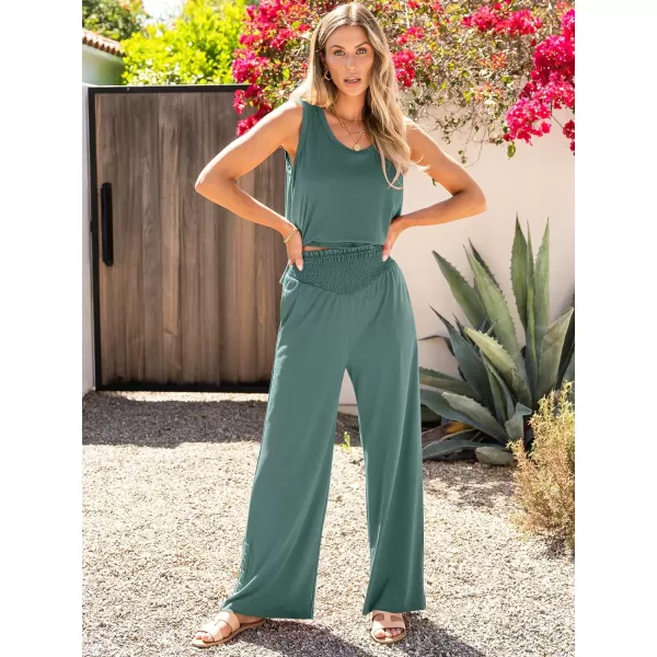 imageANRABESS Womens 2 Piece Sets Summer Casual Sleeveless Tank Crop Top Smocked High Waist Wide Leg Pants Jumpsuits OutfitsGreen