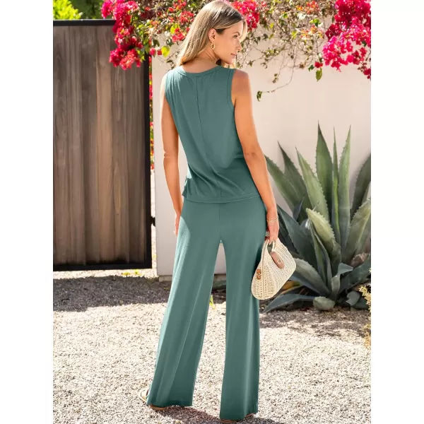 imageANRABESS Womens 2 Piece Sets Summer Casual Sleeveless Tank Crop Top Smocked High Waist Wide Leg Pants Jumpsuits OutfitsGreen