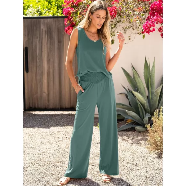 imageANRABESS Womens 2 Piece Sets Summer Casual Sleeveless Tank Crop Top Smocked High Waist Wide Leg Pants Jumpsuits OutfitsGreen