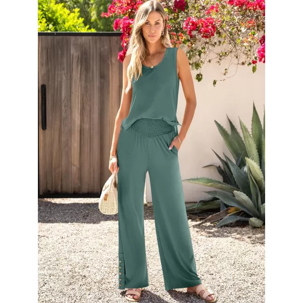 imageANRABESS Womens 2 Piece Sets Summer Casual Sleeveless Tank Crop Top Smocked High Waist Wide Leg Pants Jumpsuits OutfitsGreen