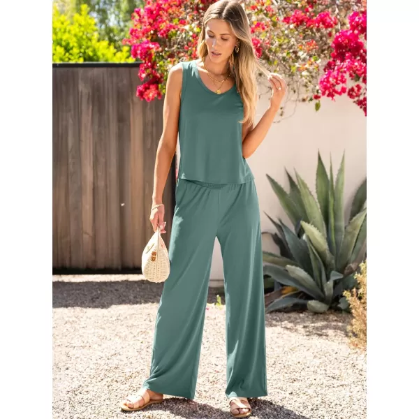 imageANRABESS Womens 2 Piece Sets Summer Casual Sleeveless Tank Crop Top Smocked High Waist Wide Leg Pants Jumpsuits OutfitsGreen