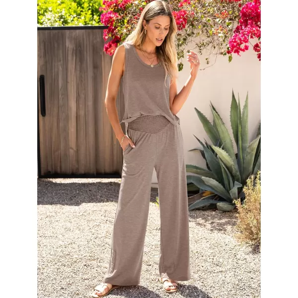 imageANRABESS Womens 2 Piece Sets Summer Casual Sleeveless Tank Crop Top Smocked High Waist Wide Leg Pants Jumpsuits OutfitsLight Brown