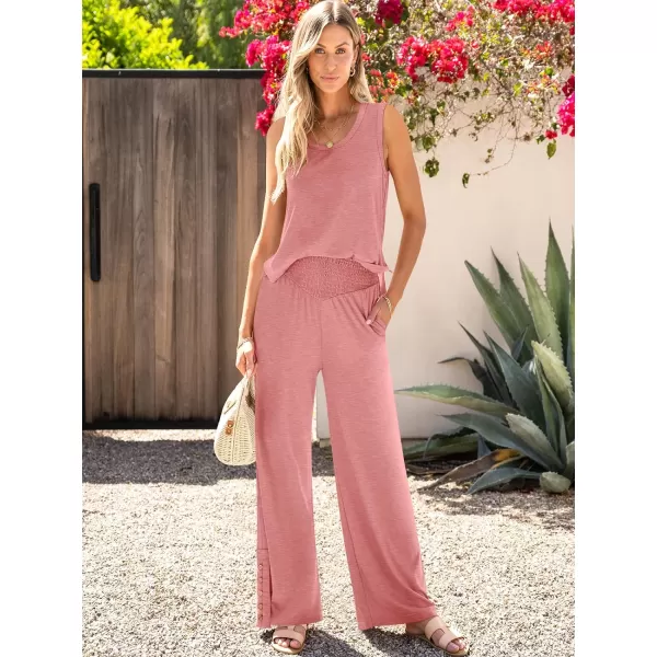 imageANRABESS Womens 2 Piece Sets Summer Casual Sleeveless Tank Crop Top Smocked High Waist Wide Leg Pants Jumpsuits OutfitsPink