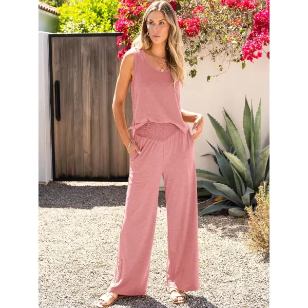 imageANRABESS Womens 2 Piece Sets Summer Casual Sleeveless Tank Crop Top Smocked High Waist Wide Leg Pants Jumpsuits OutfitsPink