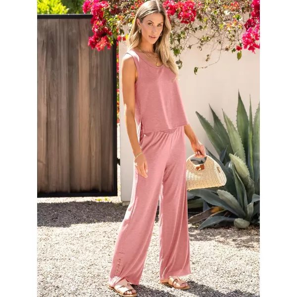 imageANRABESS Womens 2 Piece Sets Summer Casual Sleeveless Tank Crop Top Smocked High Waist Wide Leg Pants Jumpsuits OutfitsPink
