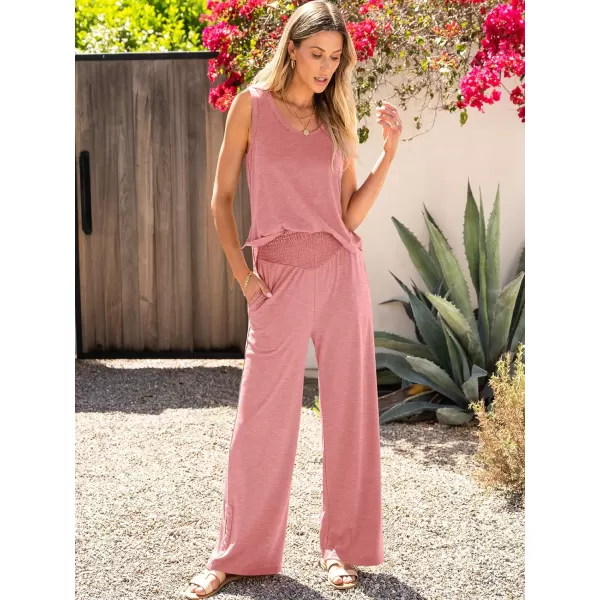 imageANRABESS Womens 2 Piece Sets Summer Casual Sleeveless Tank Crop Top Smocked High Waist Wide Leg Pants Jumpsuits OutfitsPink