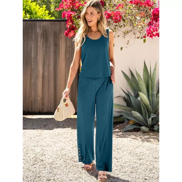 imageANRABESS Womens 2 Piece Sets Summer Casual Sleeveless Tank Crop Top Smocked High Waist Wide Leg Pants Jumpsuits OutfitsTeal Blue