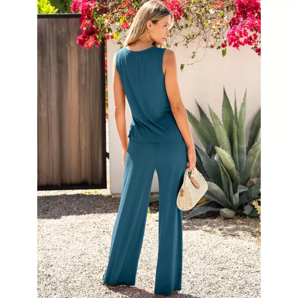 imageANRABESS Womens 2 Piece Sets Summer Casual Sleeveless Tank Crop Top Smocked High Waist Wide Leg Pants Jumpsuits OutfitsTeal Blue