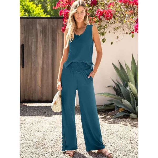 imageANRABESS Womens 2 Piece Sets Summer Casual Sleeveless Tank Crop Top Smocked High Waist Wide Leg Pants Jumpsuits OutfitsTeal Blue