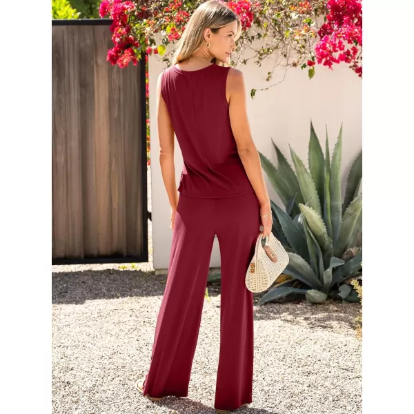 imageANRABESS Womens 2 Piece Sets Summer Casual Sleeveless Tank Crop Top Smocked High Waist Wide Leg Pants Jumpsuits OutfitsWine Red